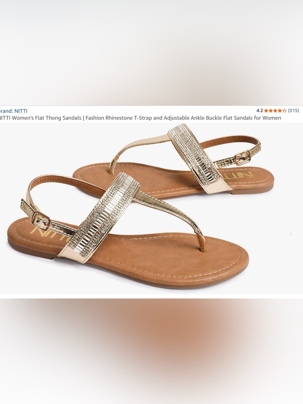 Women's Rhinestone T‑Strap Sandals in Metallic Gold
